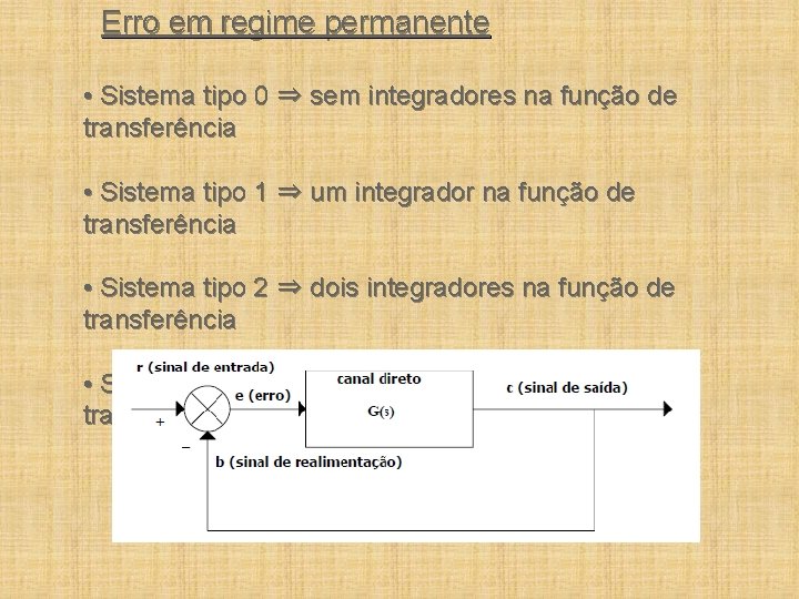 Erro em regime permanente • Sistema tipo 0 ⇒ sem integradores na função de