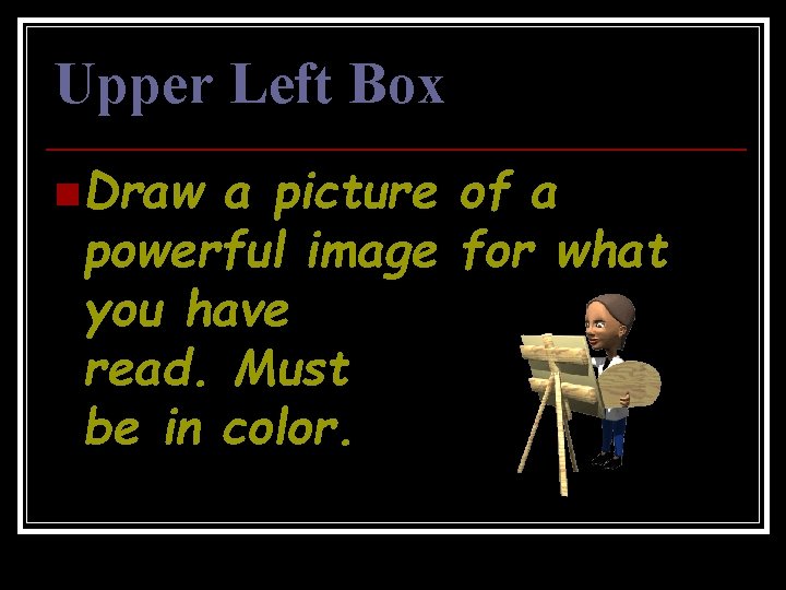 Upper Left Box n Draw a picture of a powerful image for what you