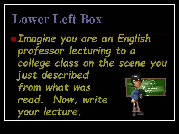 Lower Left Box n Imagine you are an English professor lecturing to a college