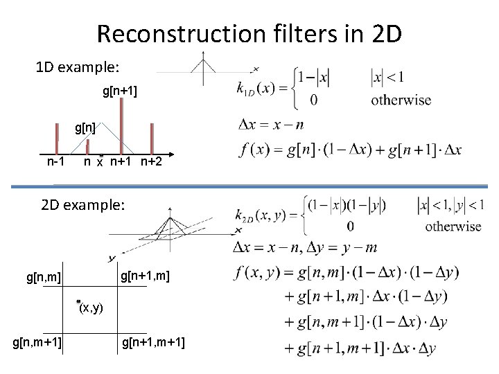 Reconstruction filters in 2 D 1 D example: g[n+1] g[n] n-1 n x n+1