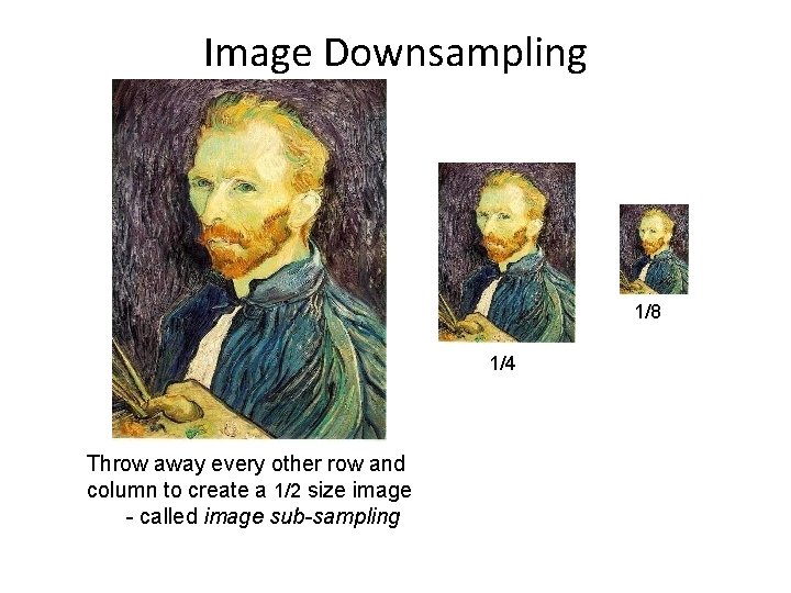 Image Downsampling 1/8 1/4 Throw away every other row and column to create a