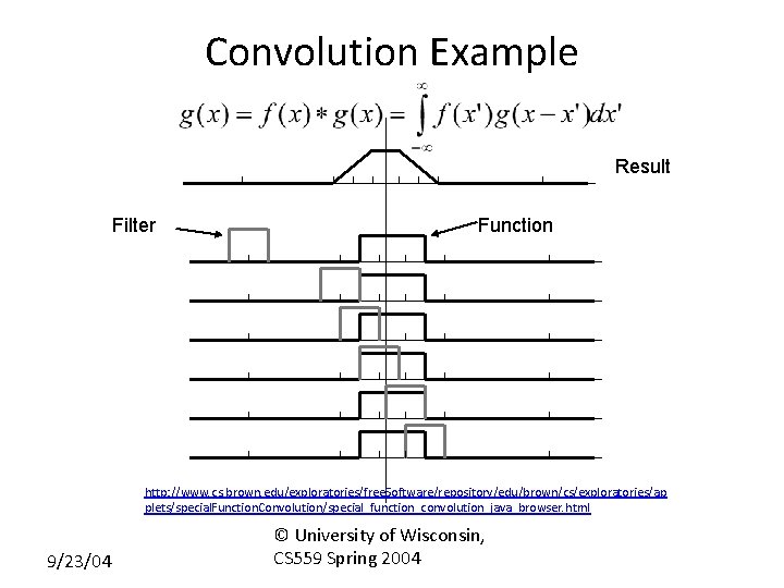 Convolution Example Result Filter Function http: //www. cs. brown. edu/exploratories/free. Software/repository/edu/brown/cs/exploratories/ap plets/special. Function. Convolution/special_function_convolution_java_browser.