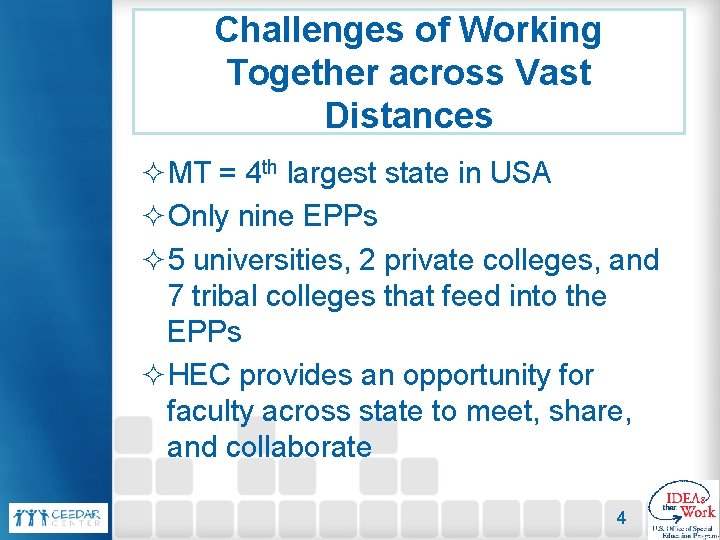 Challenges of Working Together across Vast Distances ²MT = 4 th largest state in