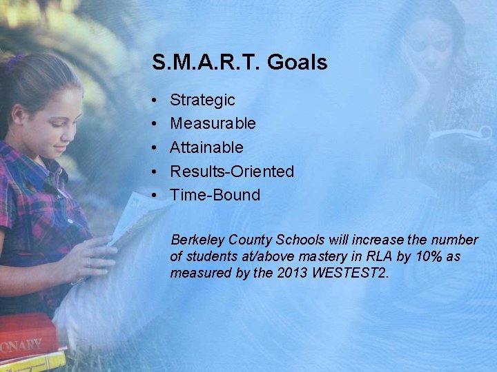 S. M. A. R. T. Goals • • • Strategic Measurable Attainable Results-Oriented Time-Bound