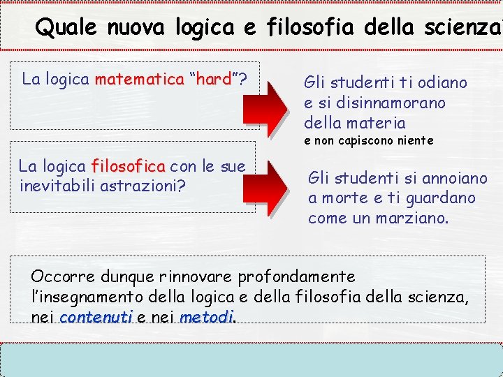 Quale nuova logica e filosofia della scienza? La logica matematica “hard”? hard Gli studenti