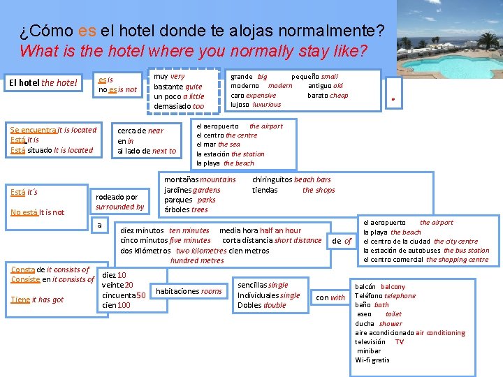 ¿Cómo es el hotel donde te alojas normalmente? What is the hotel where you