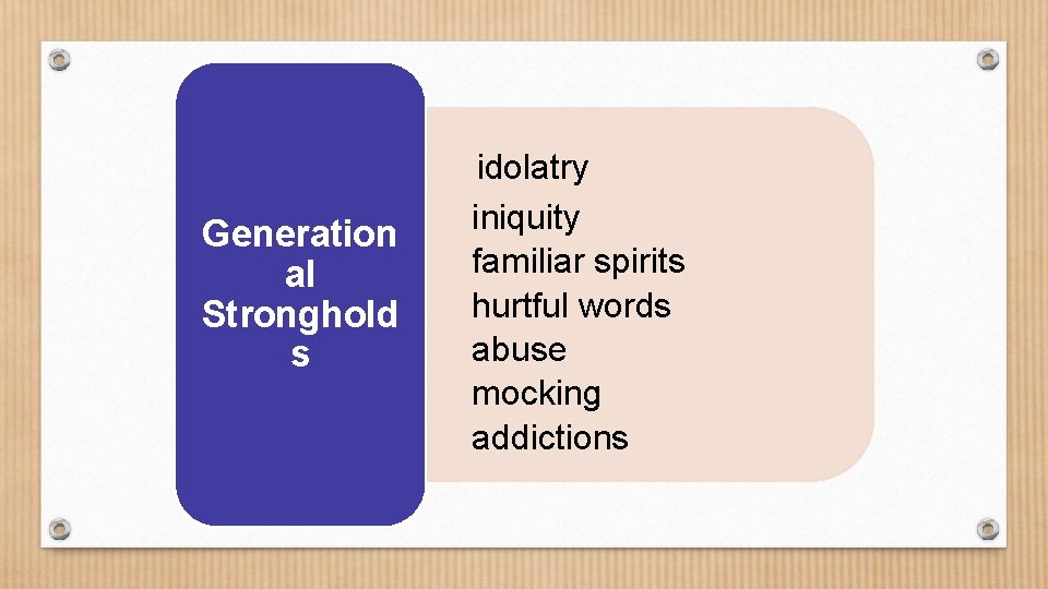 Generation al Stronghold s idolatry iniquity familiar spirits hurtful words abuse mocking addictions 