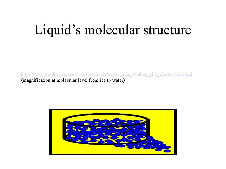 Liquid’s molecular structure http: //www. media. pearson. com. au/schools/cw/au_sch_whalley_sf 1_1/int/matter. html (magnification at molecular