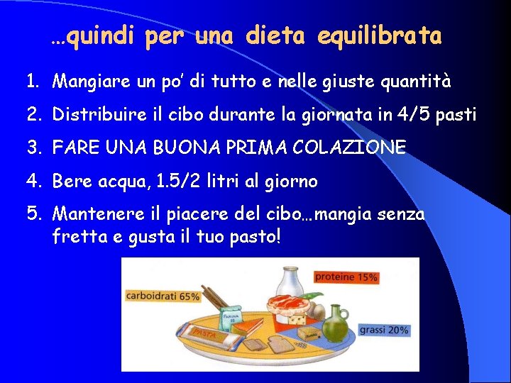 …quindi per una dieta equilibrata 1. Mangiare un po’ di tutto e nelle giuste