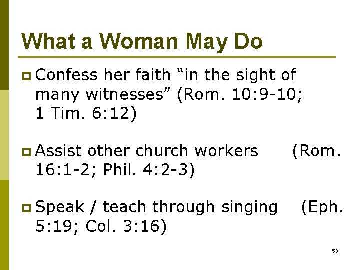 What a Woman May Do p Confess her faith “in the sight of many