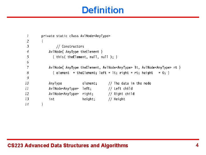 Definition CS 223 Advanced Data Structures and Algorithms 4 