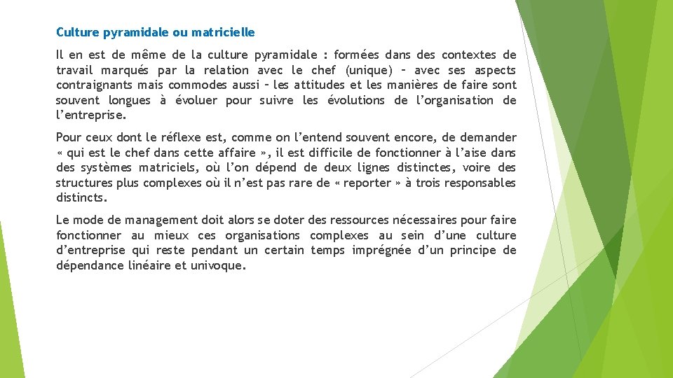 Culture pyramidale ou matricielle Il en est de même de la culture pyramidale :