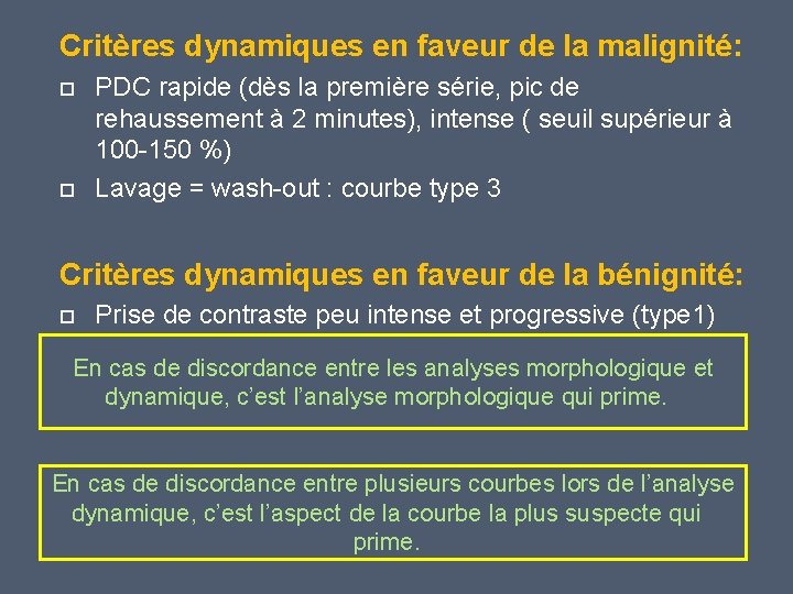 Critères dynamiques en faveur de la malignité: PDC rapide (dès la première série, pic