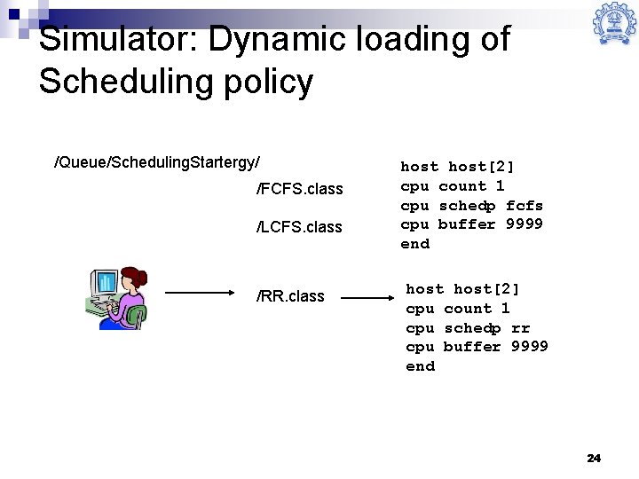 Simulator: Dynamic loading of Scheduling policy /Queue/Scheduling. Startergy/ /FCFS. class /LCFS. class /RR. class