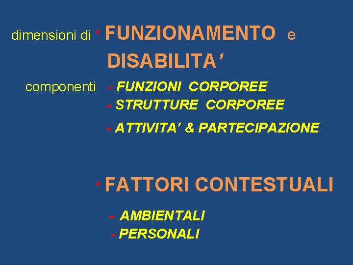 dimensioni di * FUNZIONAMENTO e DISABILITA’ componenti - FUNZIONI CORPOREE - STRUTTURE CORPOREE -