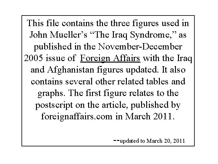 This file contains the three figures used in John Mueller’s “The Iraq Syndrome, ”