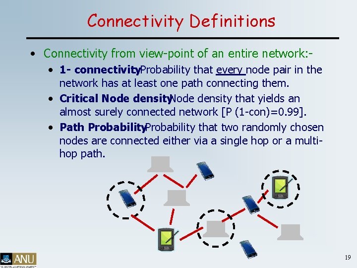 Connectivity Definitions • Connectivity from view-point of an entire network: • 1 - connectivity