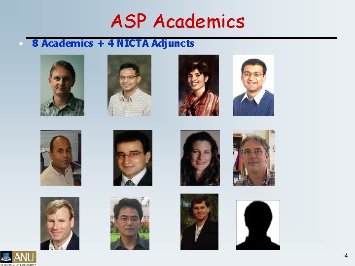 ASP Academics • 8 Academics + 4 NICTA Adjuncts 4 