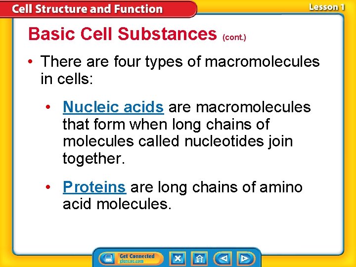 Basic Cell Substances (cont. ) • There are four types of macromolecules in cells: Basic Cell Substances (cont. ) • There are four types of macromolecules in cells: