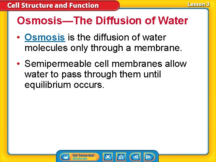 Osmosis—The Diffusion of Water • Osmosis is the diffusion of water molecules only through Osmosis—The Diffusion of Water • Osmosis is the diffusion of water molecules only through