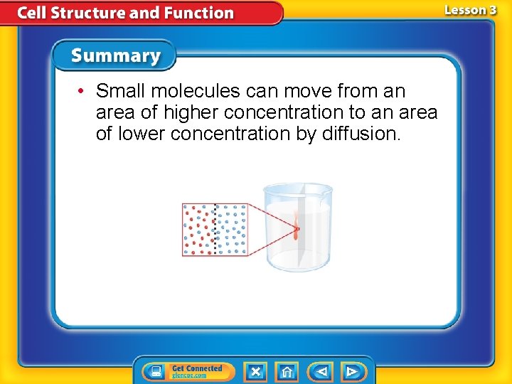• Small molecules can move from an area of higher concentration to an • Small molecules can move from an area of higher concentration to an