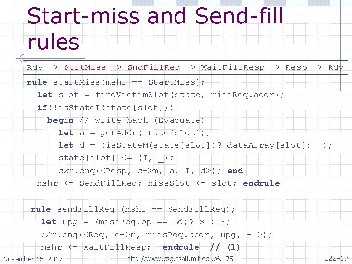 Start-miss and Send-fill rules Rdy -> Strt. Miss -> Snd. Fill. Req -> Wait.
