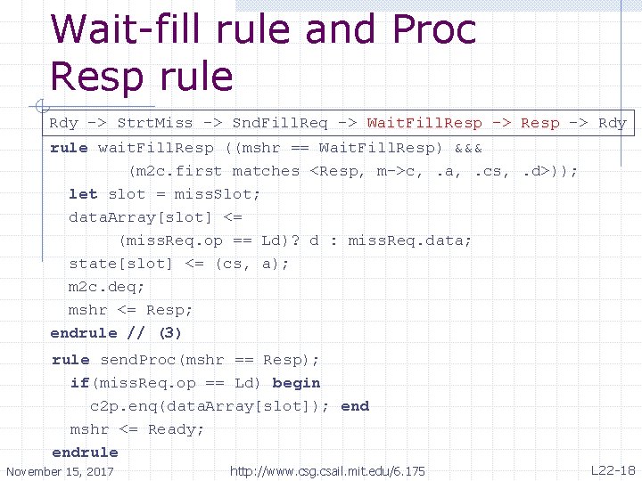 Wait-fill rule and Proc Resp rule Rdy -> Strt. Miss -> Snd. Fill. Req