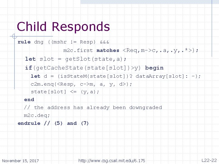 Child Responds rule dng ((mshr != Resp) &&& m 2 c. first matches <Req,