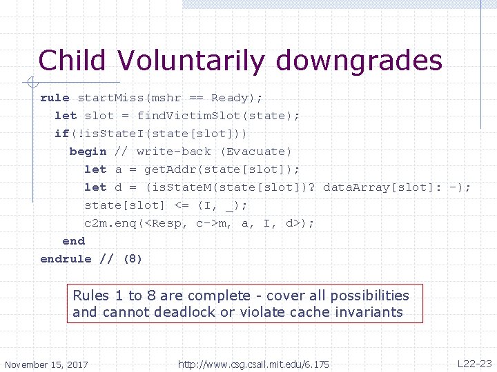 Child Voluntarily downgrades rule start. Miss(mshr == Ready); let slot = find. Victim. Slot(state);