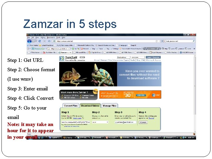 Zamzar in 5 steps Step 1: Get URL Step 2: Choose format (I use