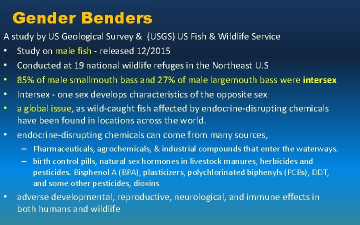 Gender Benders A study by US Geological Survey & (USGS) US Fish & Wildlife