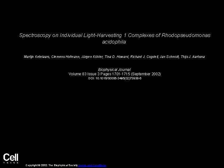 Spectroscopy on Individual Light-Harvesting 1 Complexes of Rhodopseudomonas acidophila Martijn Ketelaars, Clemens Hofmann, Jürgen