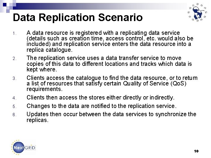 Data Replication Scenario 1. 2. 3. 4. 5. 6. A data resource is registered
