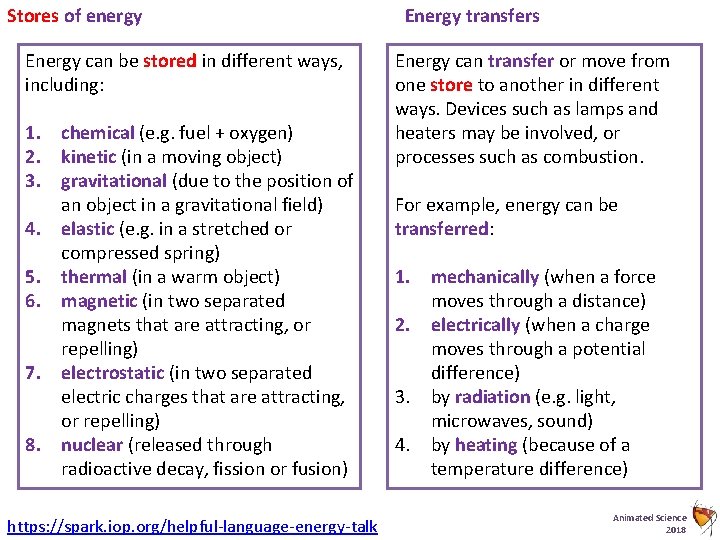 Using Stored Energy Examples 4 Energy Resources and Transfers 4 A Energy