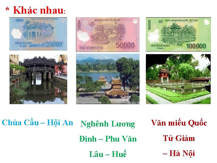 * Khác nhau: Chùa Cầu – Hội An Nghênh Lương Văn miếu Quốc Đình