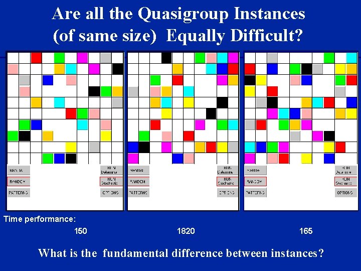 Are all the Quasigroup Instances (of same size) Equally Difficult? Time performance: 150 1820