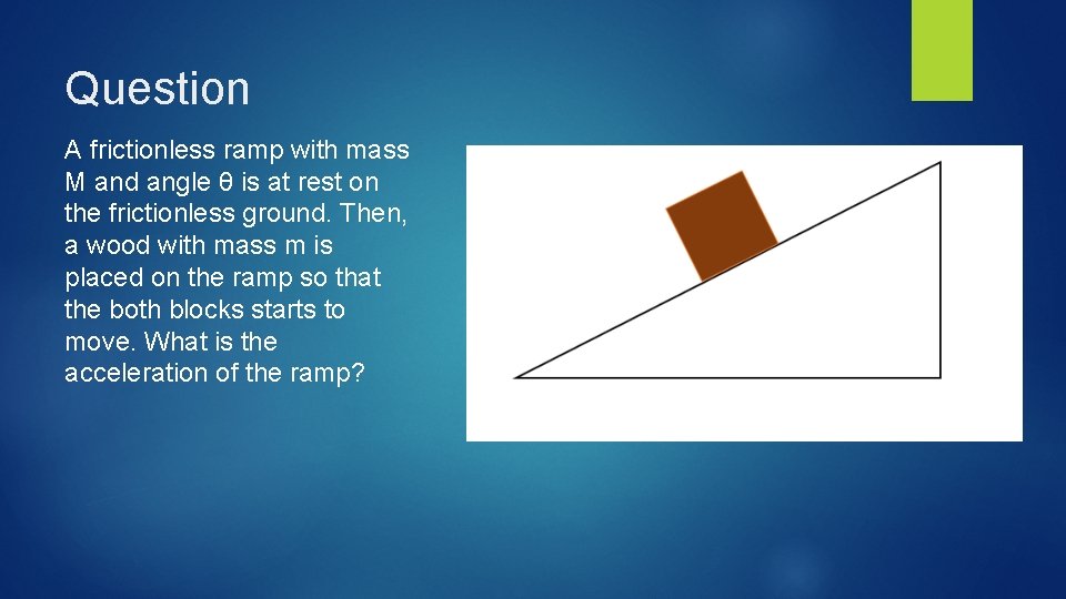 Question A frictionless ramp with mass M and angle θ is at rest on