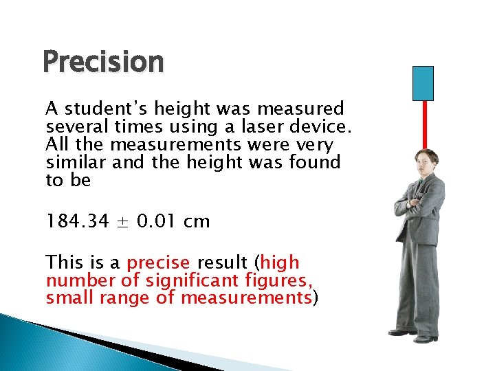 Precision A student’s height was measured several times using a laser device. All the