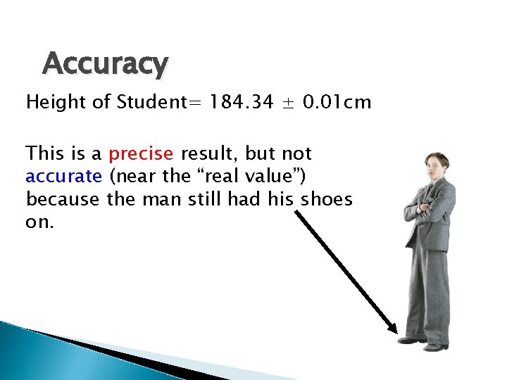 Accuracy Height of Student= 184. 34 ± 0. 01 cm This is a precise