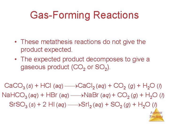 Gas-Forming Reactions • These metathesis reactions do not give the product expected. • The