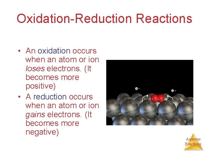 Oxidation-Reduction Reactions • An oxidation occurs when an atom or ion loses electrons. (It