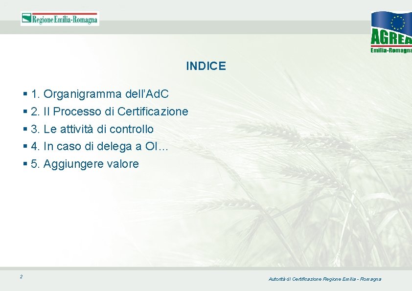 INDICE § 1. Organigramma dell’Ad. C § 2. Il Processo di Certificazione § 3.