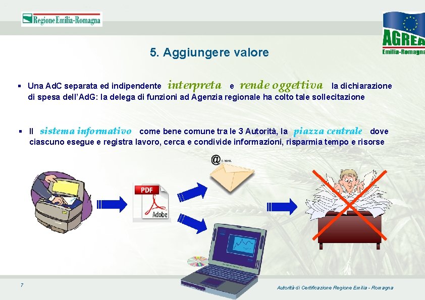 5. Aggiungere valore § Una Ad. C separata ed indipendente interpreta e rende oggettiva