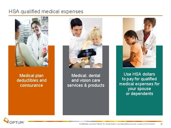 HSA qualified medical expenses Medical plan deductibles and coinsurance Medical, dental and vision care