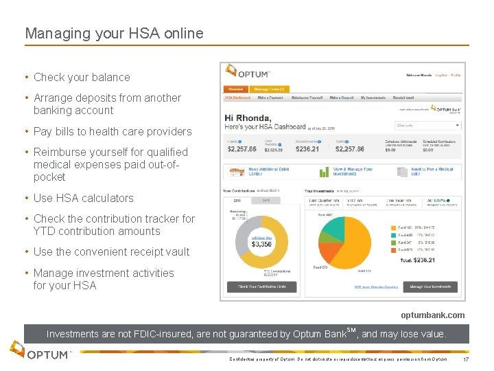 Managing your HSA online • Check your balance • Arrange deposits from another banking