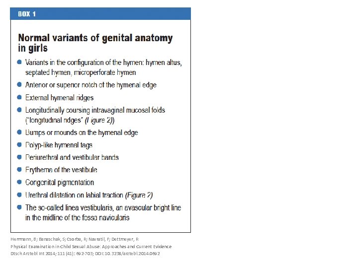 Herrmann, B; Banaschak, S; Csorba, R; Navratil, F; Dettmeyer, R Physical Examination in Child