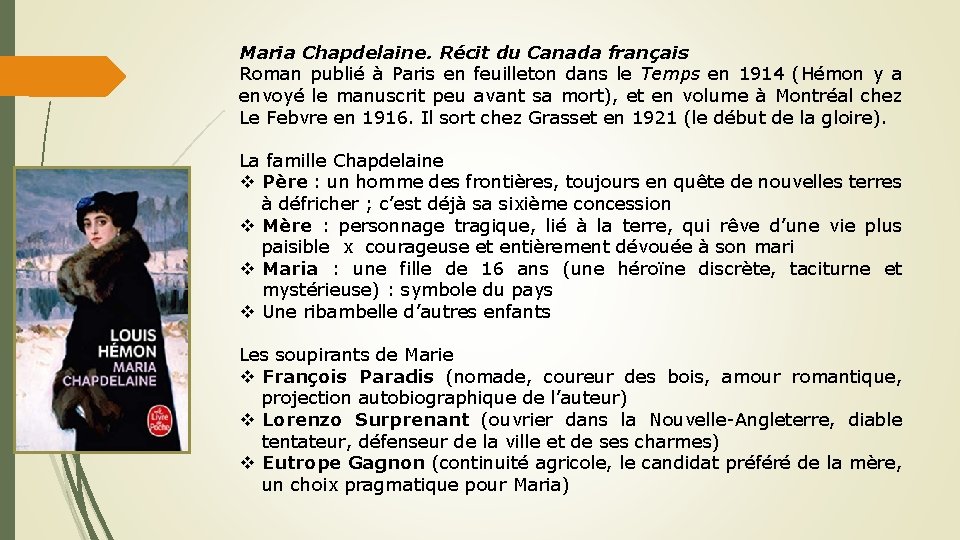 Maria Chapdelaine. Récit du Canada français Roman publié à Paris en feuilleton dans le