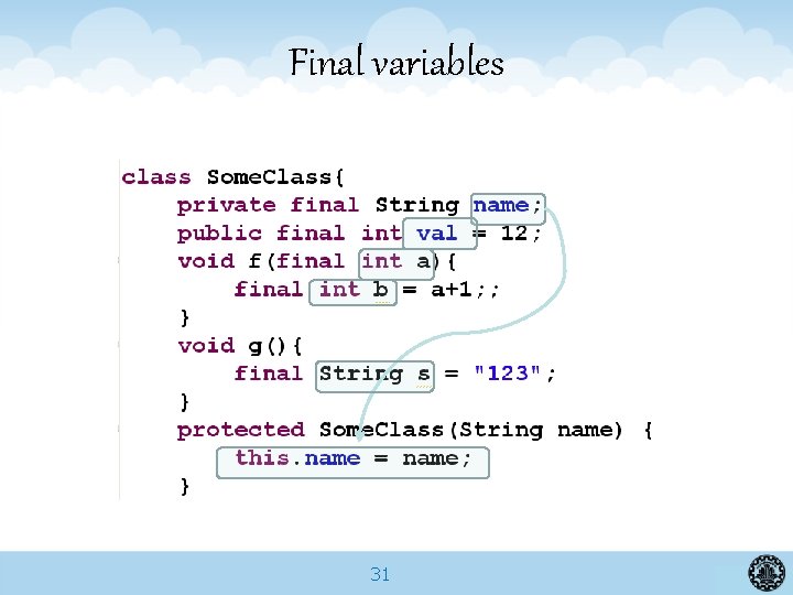 Final variables 31 