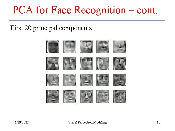 PCA for Face Recognition – cont. First 20 principal components 1/19/2022 Visual Perception Modeling