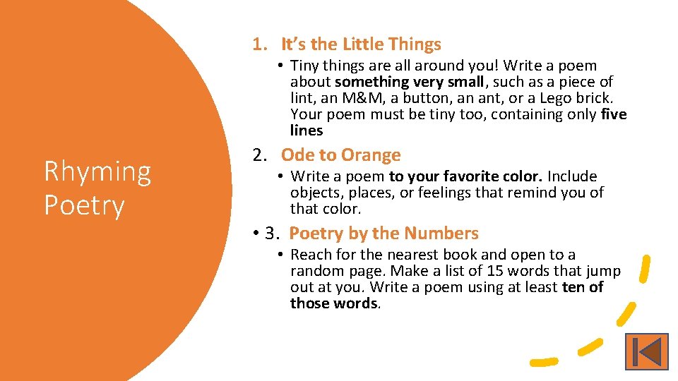 1. It’s the Little Things • Tiny things are all around you! Write a